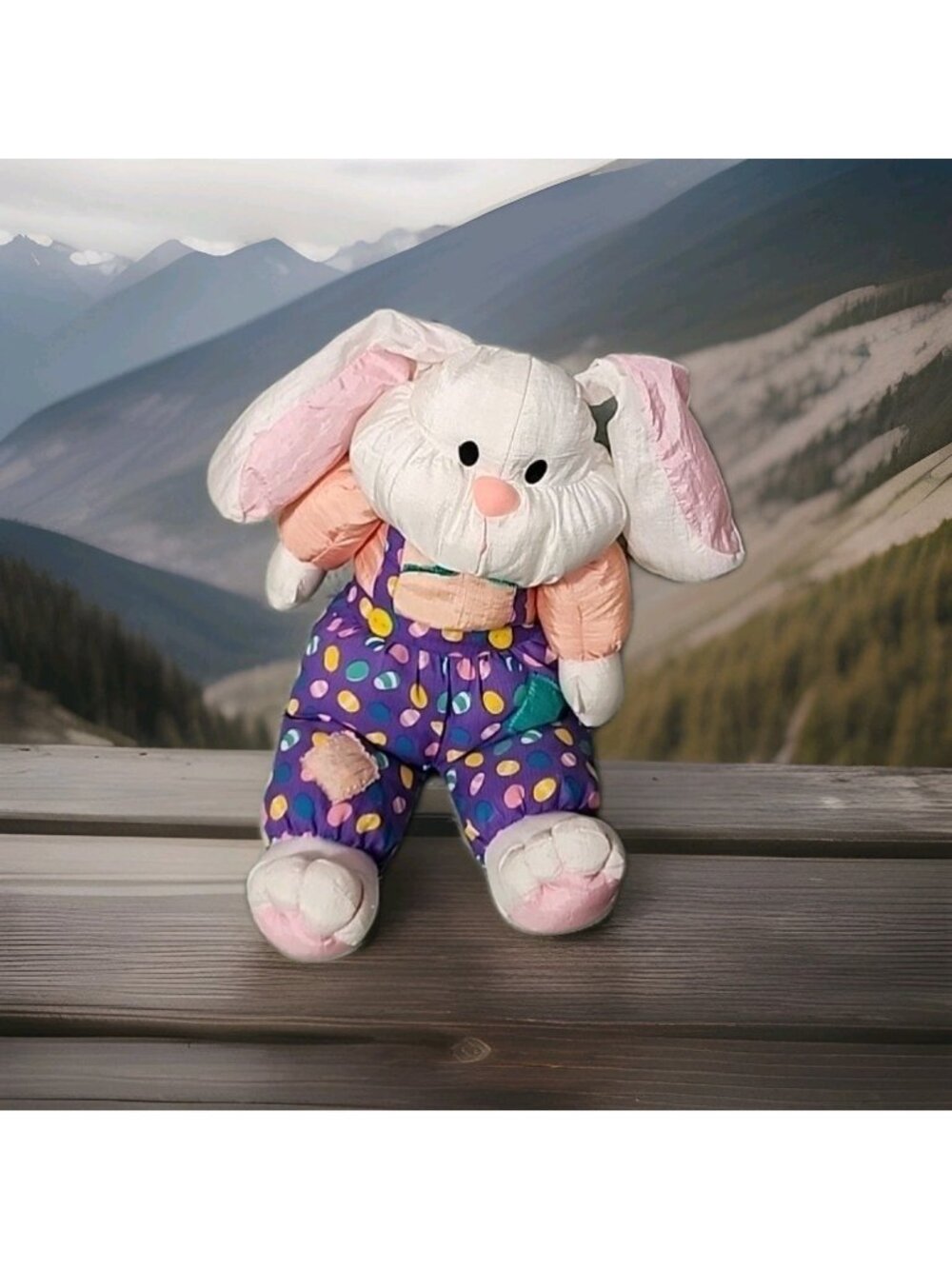 Vintage Easter Bunny Rabbit Plush Parachute Nylon 90s Toy International Silver C